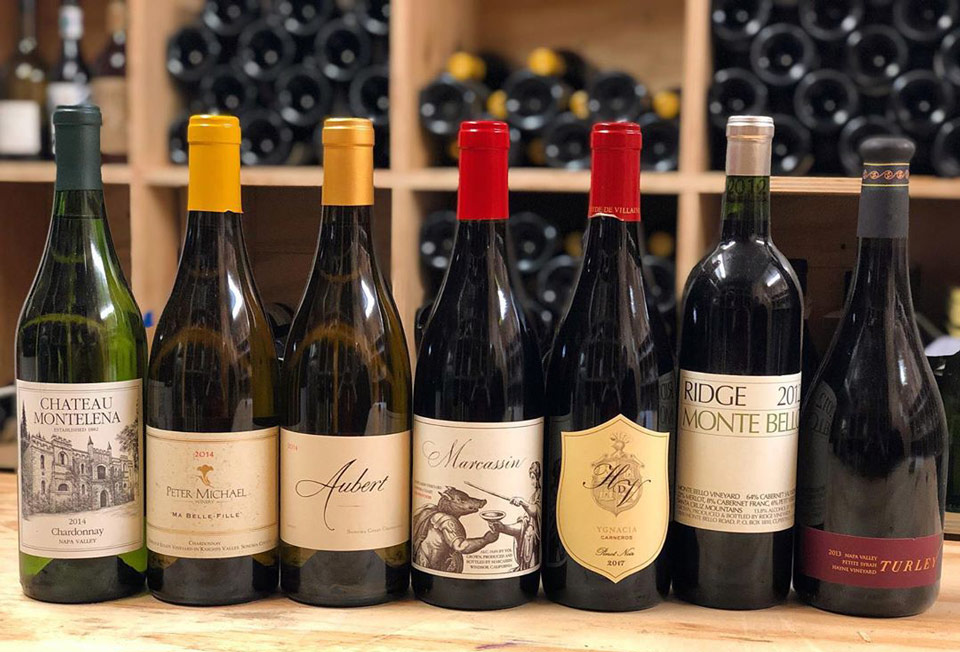 Wines lined up in the Bouley at Home wine cellar